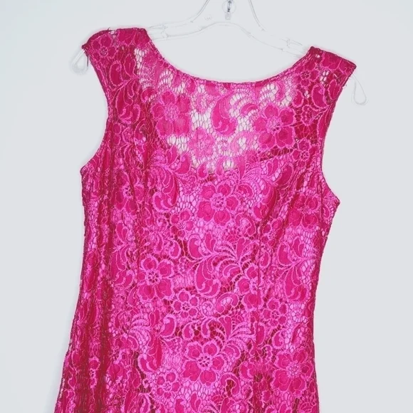 LE CHATEAU Pink Lace & Satin Dress Size Medium Made in Canada 🇨🇦 - Picture 2 of 7
